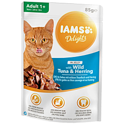 Полноценный корм (консервы) IAMS Delights для взрослых с тунцом и сельдю в желе 85 г