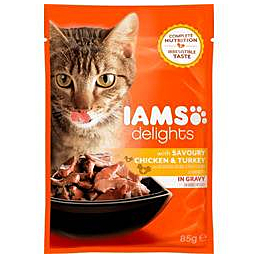 Полноценный корм (консервы) IAMS Delights для взрослых, с вкусным соусом из курицы и индейки 85 г