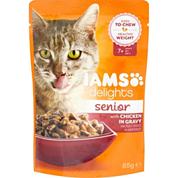 Полноценный корм (консервы) IAMS Delights для зрелых и пожилых кошек, курица в соусе 85 г