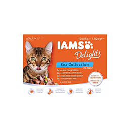 Полноценный корм (консервы) IAMS Delights для взрослых, различные виды рыбы в желе 1,02 кг