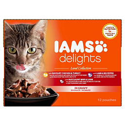 Полноценный корм (консервы) IAMS Delights для взрослых, различные виды мяса в соусе 1,02 кг