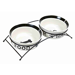 Keraamilised kausid tõstetud alusel Eat on Feet, 2 × 1.6 l/ø 20 cm, valge/must