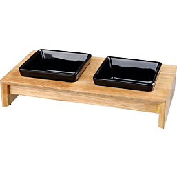 Bowl set, ceramic/wood, 2 × 0,2 l/10 cm/28 × 5 × 15 cm, bowls: black