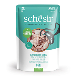 Schesir Complete Nutrition тунец с морским лещом в желе 85г влажный корм для котов