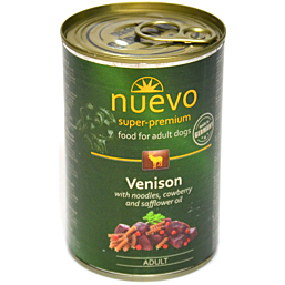 Complete (wet) feed NUEVO Dog Adult Venison with noodles,cowberry and safflower oil 400g