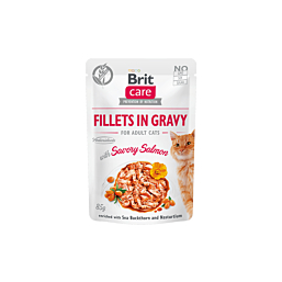Brit Care Fillets in Gravy Savory Salmon märgtoit kassidele 85g