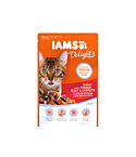 Полноценый корм (консервы) IAMS Delights для взрослых, с нежной говядиной и морковью в желейном соусе
