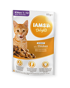 Täissööt (konserv) IAMS Delights kassipoegadele ja noorematele kassidele, Rikkalikult värsket kana k